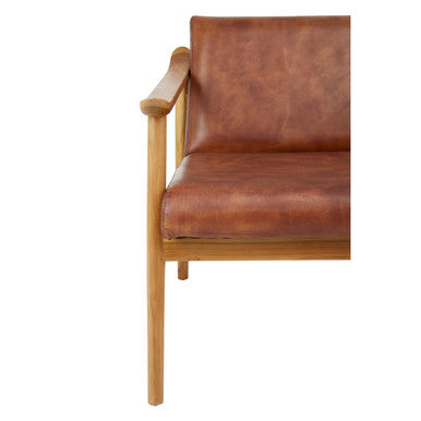 Kendari Brown Leather with Natural Teak Wood Armchair - PN Home