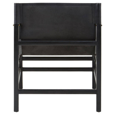 Kendari Black Leather and Teak Wood Chair