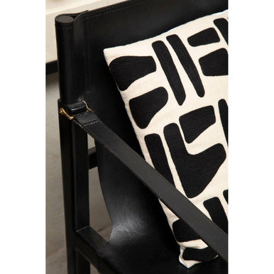 Kendari Black Leather and Teak Wood Chair