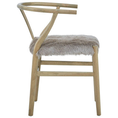 Hazel Natural Oak Wood and Grey Fur Dining Chair - PN Home