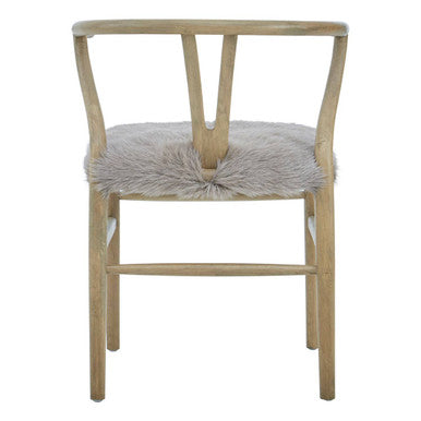 Hazel Natural Oak Wood and Grey Fur Dining Chair - PN Home