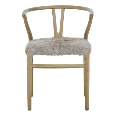 Hazel Natural Oak Wood and Grey Fur Dining Chair - PN Home