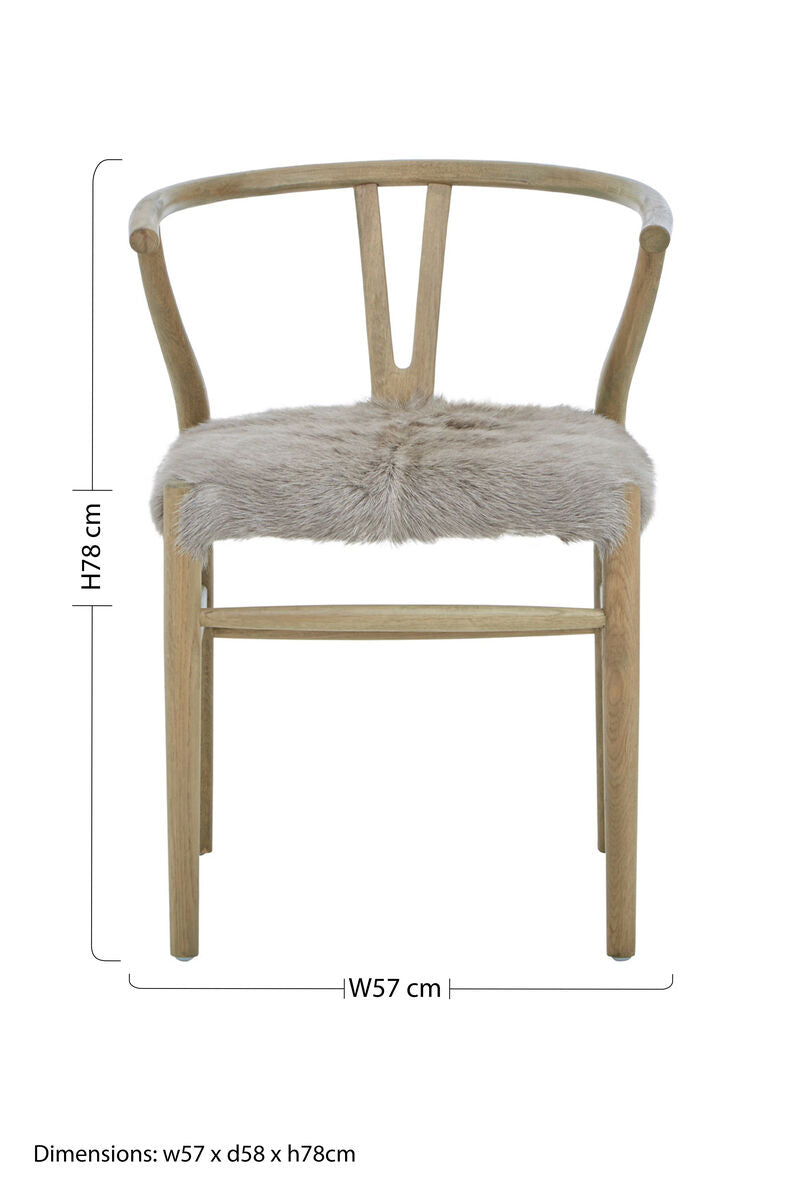 Hazel Natural Oak Wood and Grey Fur Dining Chair - PN Home