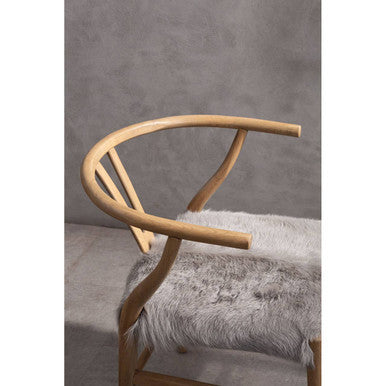 Hazel Natural Oak Wood and Grey Fur Dining Chair - PN Home
