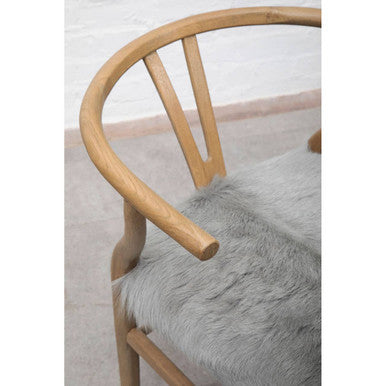 Hazel Natural Oak Wood and Grey Fur Dining Chair - PN Home