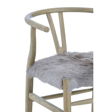 Hazel Natural Oak Wood and Grey Fur Dining Chair - PN Home