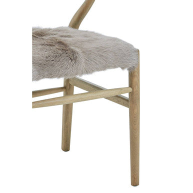 Hazel Natural Oak Wood and Grey Fur Dining Chair - PN Home