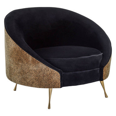 Manhattan Black Velvet and Leopard Print Cocoon Chair - PN Home