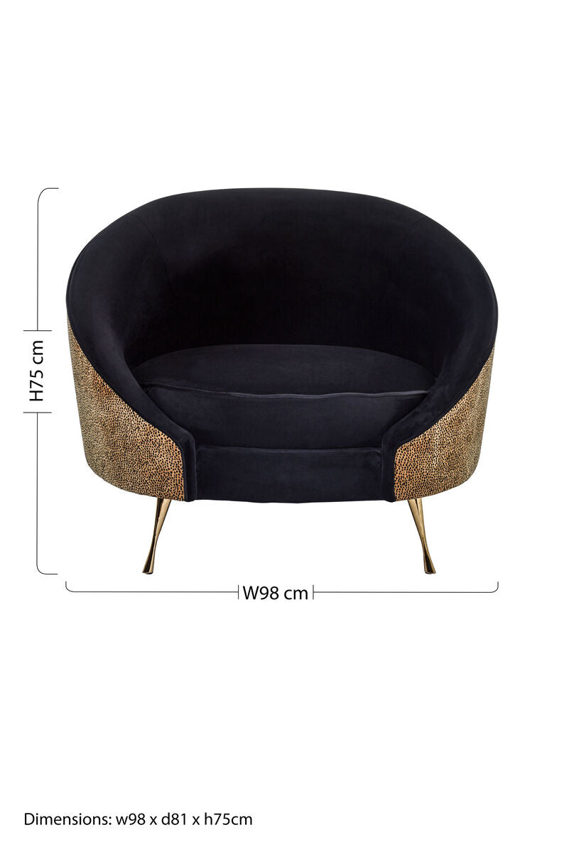 Manhattan Black Velvet and Leopard Print Cocoon Chair - PN Home