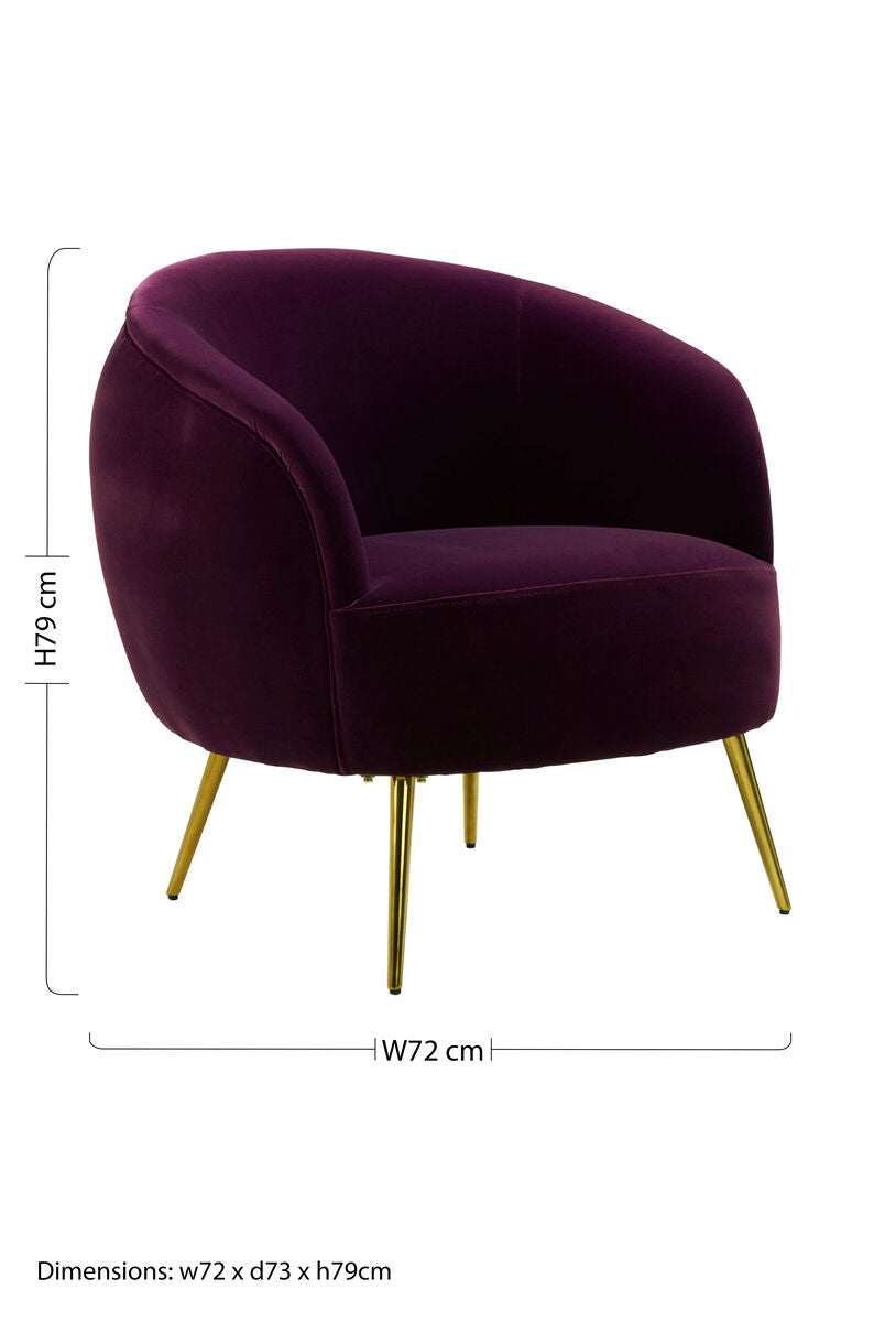 Manhattan Purple Velvet Curved Accent Chair - PN Home