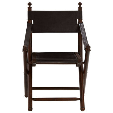 Inca Black Leather and Teak Wood Folding Chair - PN Home
