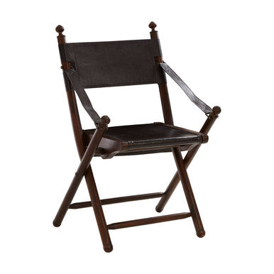 Inca Black Leather and Teak Wood Folding Chair - PN Home