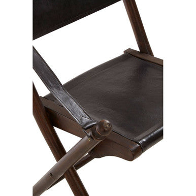 Inca Black Leather and Teak Wood Folding Chair - PN Home