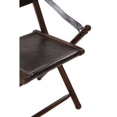 Inca Black Leather and Teak Wood Folding Chair - PN Home