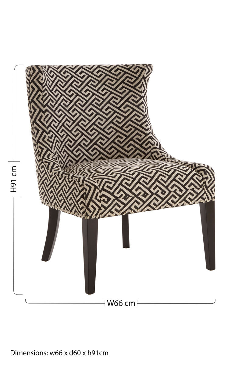 Regents Park Greek Key Design Accent Chair with Black Legs - PN Home