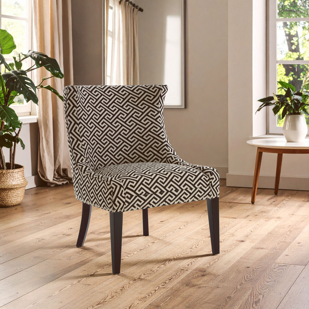 Regents Park Greek Key Design Accent Chair with Black Legs - PN Home