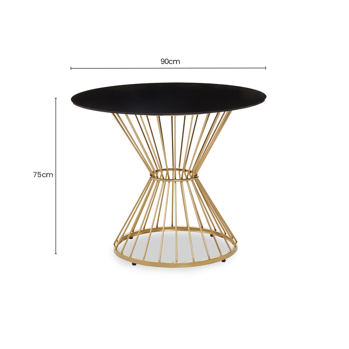 Hourglass Dining Table with Black Glass Top and Gold Base, Anzio - PN Home