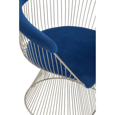 Anzio Navy Blue Velvet And Brushed Silver Chair - PN Home