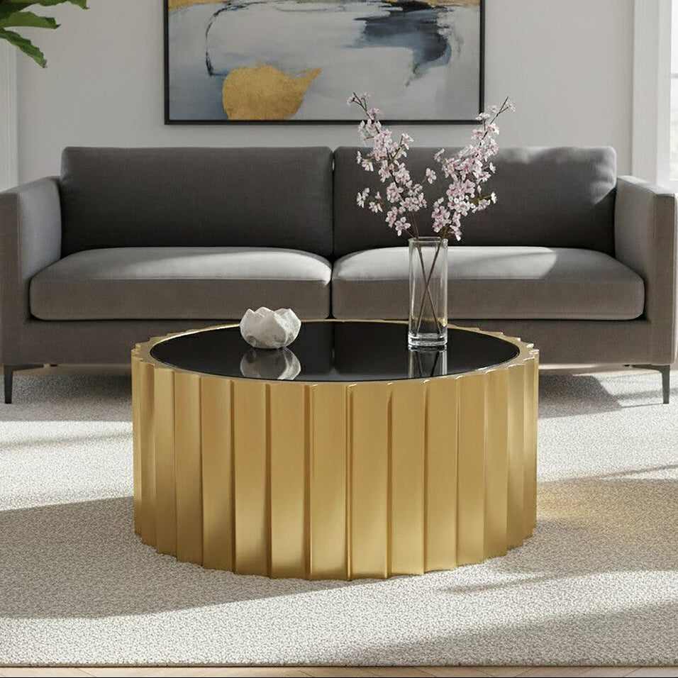 Alvaro Black And Titanium Round Coffee Table - PN Home