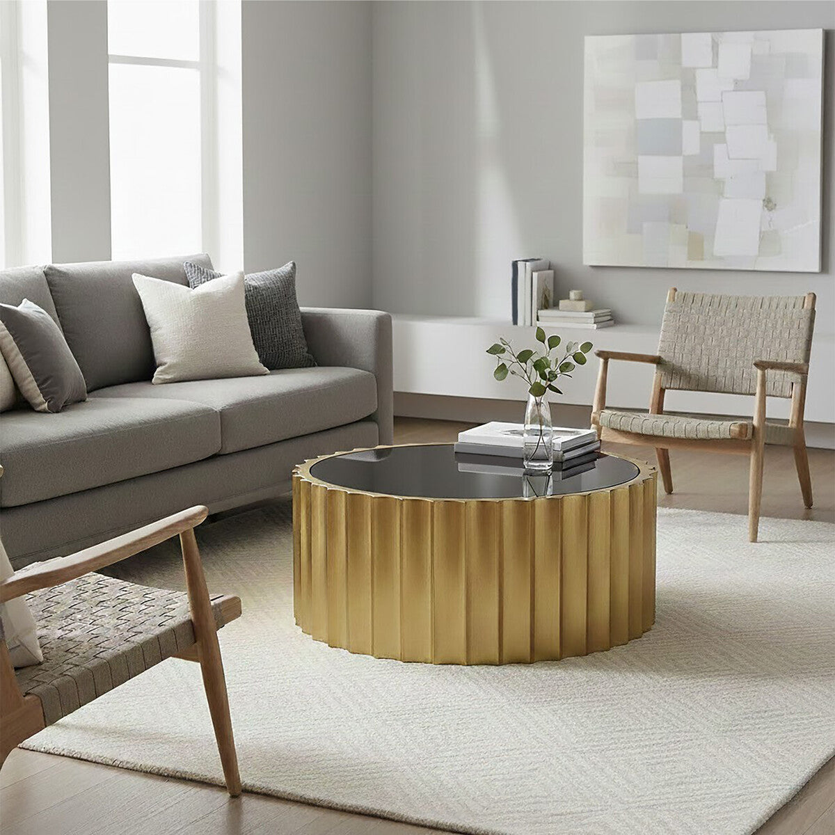 Alvaro Black And Titanium Round Coffee Table - PN Home