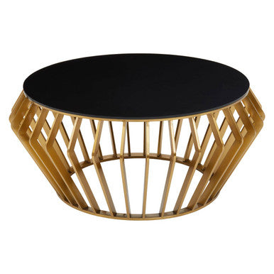 Ackley Gold Round Coffee Table with Black Glass - PN Home