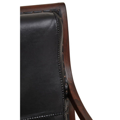 Inca Genuine Black Leather and Teak Lounge Chair with Footstool