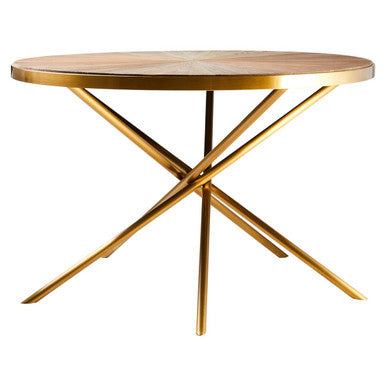 Gold Aged Fir Wood Rustic Top Dining Table with Stainless Steel Tied Base, Jana - PN Home