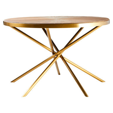 Gold Aged Fir Wood Rustic Top Dining Table with Stainless Steel Tied Base, Jana - PN Home