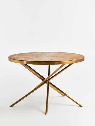 Gold Aged Fir Wood Rustic Top Dining Table with Stainless Steel Tied Base, Jana - PN Home