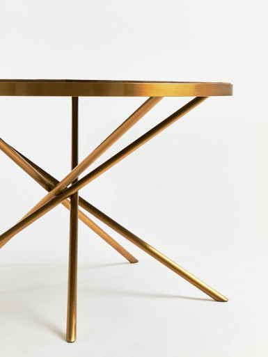 Gold Aged Fir Wood Rustic Top Dining Table with Stainless Steel Tied Base, Jana - PN Home