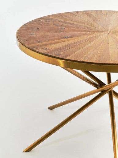 Gold Aged Fir Wood Rustic Top Dining Table with Stainless Steel Tied Base, Jana - PN Home
