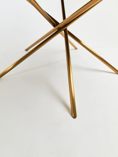 Gold Aged Fir Wood Rustic Top Dining Table with Stainless Steel Tied Base, Jana - PN Home