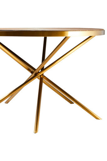 Gold Aged Fir Wood Rustic Top Dining Table with Stainless Steel Tied Base, Jana - PN Home