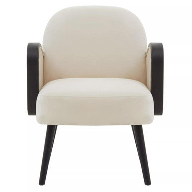 Hala Cream Velvet and Rattan Armchair - PN Home