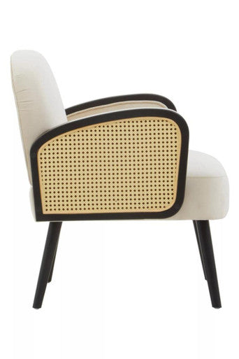 Hala Cream Velvet and Rattan Armchair - PN Home
