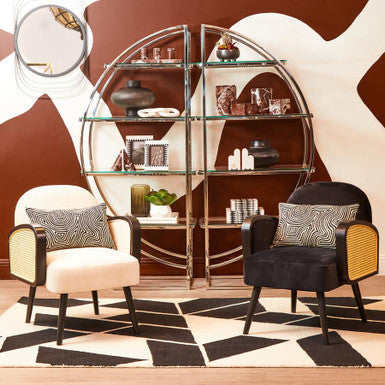 Hala Cream Velvet and Rattan Armchair - PN Home