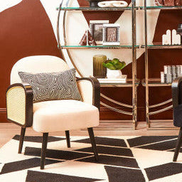Hala Cream Velvet and Rattan Armchair - PN Home