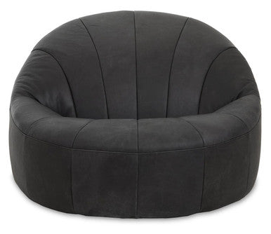 Hoxton Antique Black Leather Lounge Cocoon Chair - PN Home