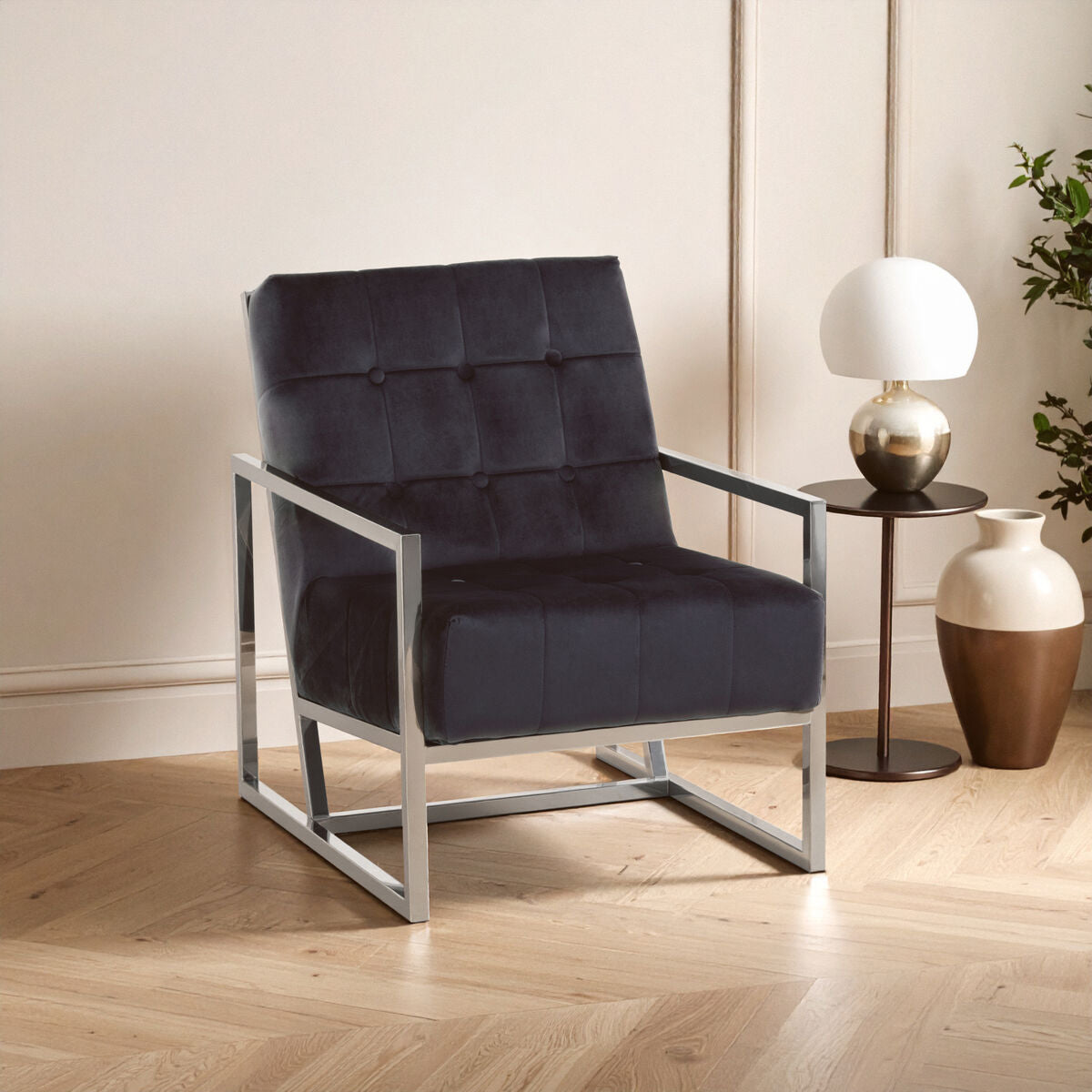 Hana Black Velvet Chair with Stainless Steel Frame - PN Home