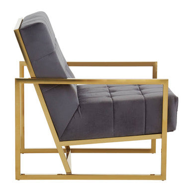 Hana Grey Velvet Chair With Gold Frame - PN Home