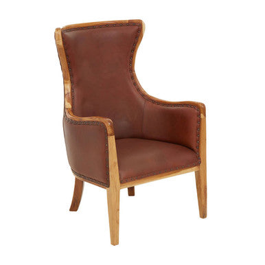 Kendari Brown Cow Leather and Teak Wood Frame Chair - PN Home