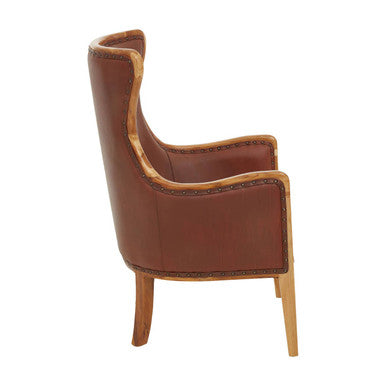 Kendari Brown Cow Leather and Teak Wood Frame Chair - PN Home