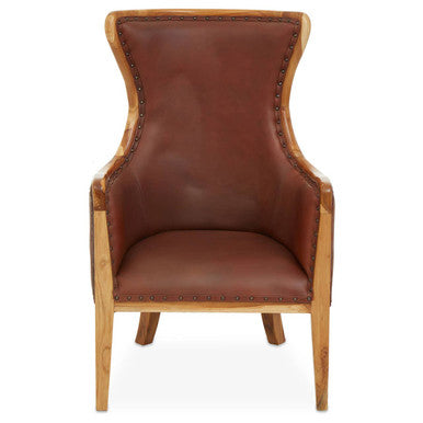 Kendari Brown Cow Leather and Teak Wood Frame Chair - PN Home