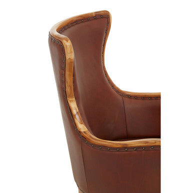 Kendari Brown Cow Leather and Teak Wood Frame Chair - PN Home