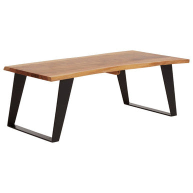 Live Edge Acacia Wood Top Coffee Table with Black Iron Legs, Surax - PN Home