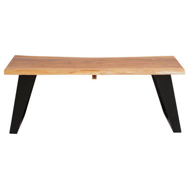 Live Edge Acacia Wood Top Coffee Table with Black Iron Legs, Surax - PN Home