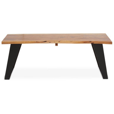 Live Edge Acacia Wood Top Coffee Table with Black Iron Legs, Surax - PN Home