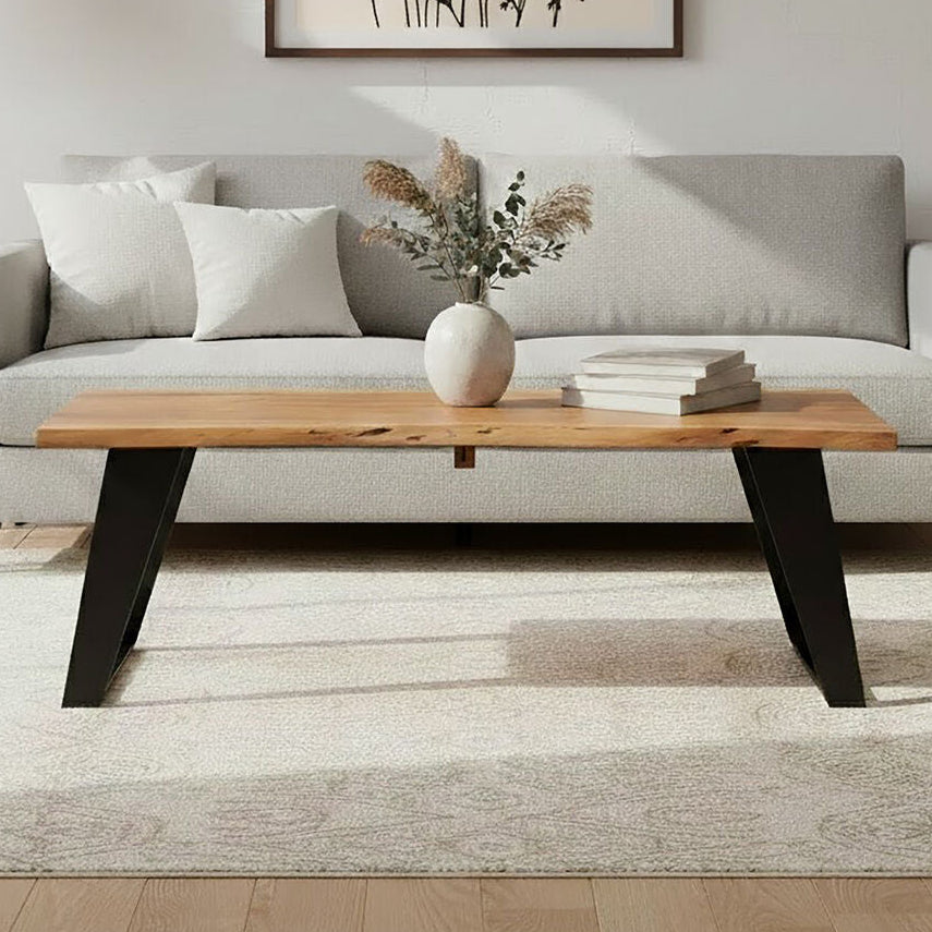 Live Edge Acacia Wood Top Coffee Table with Black Iron Legs, Surax - PN Home