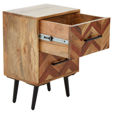 Boho Two Drawer Bedside Table In Mango Wood - PN Home