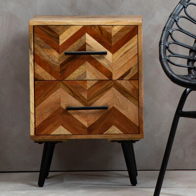 Boho Two Drawer Bedside Table In Mango Wood - PN Home
